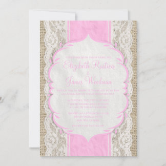 Invitation Linge Vintage rose Burlap Dentelle Mariage Invitat