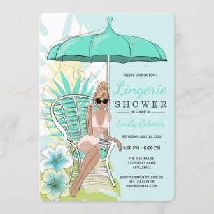 Invitation Lingerie bleue douche blonde mariée