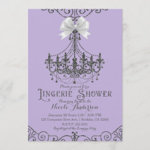 Invitation Lingerie de douche violet et argent à ruban blanc