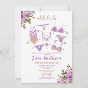 Invitation Lingerie Douche fête nuptiale Floral Feminine Lila