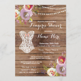 Invitation Lingerie Douche mariée partie bois Floral Invitati
