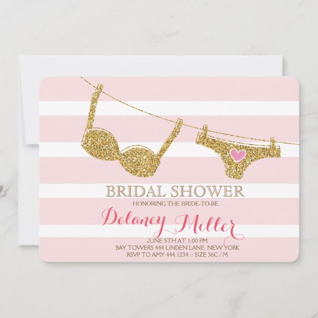 Invitation Lingerie Douche nuptiale rose et or (Devant)