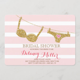 Invitation Lingerie Douche nuptiale rose et or