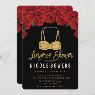 Invitation Lingerie Douche Rouge Roses Parties scintillant In