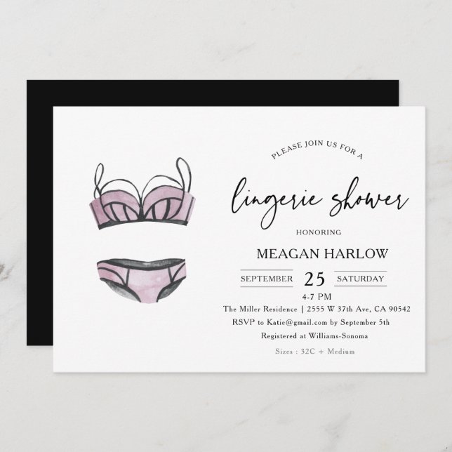 Invitation Lingerie moderne Douche Sous-vêtements Fête Invita (Devant / Derrière)