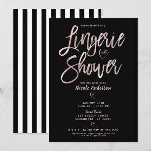 Invitation Lingerie Noir Blanc Rayures Rose Or Rose Douche