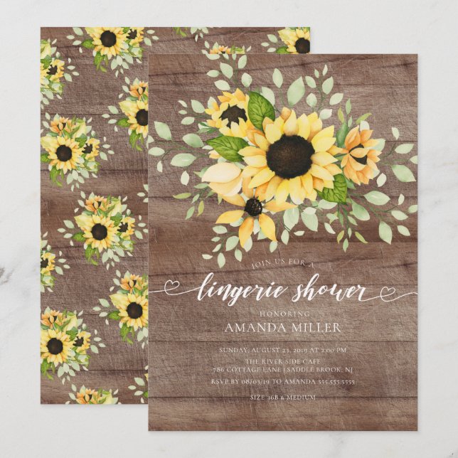 Invitation Lingerie nuptiale de tournesol d'automne (Devant / Derrière)