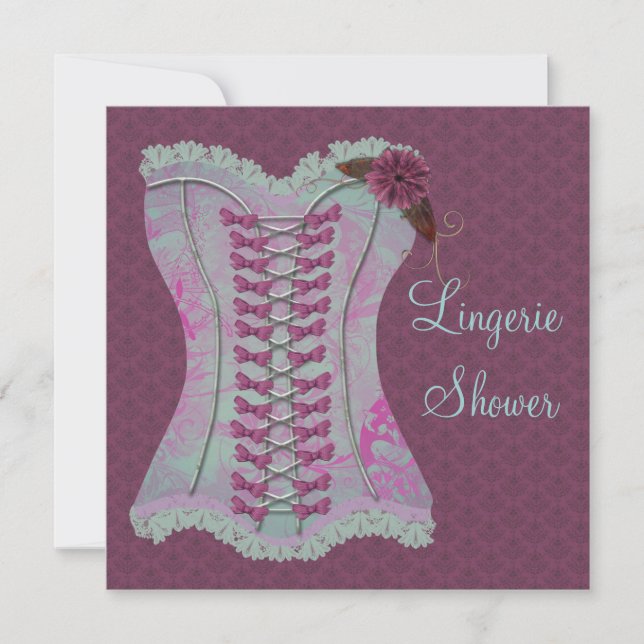 Invitation Lingerie Réception de Mariage Corset Damassé Plum  (Devant)