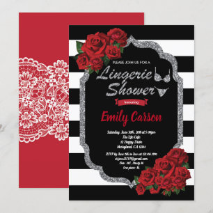 Invitation Lingerie rose rouge douche noir et argent