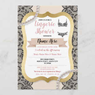 Invitation Lingerie Shower Gold Cream Lace Bra Pearl