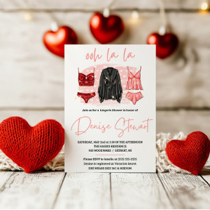 Invitation Lingerie Shower, Noir, Rose, Rouge, Lancement de m