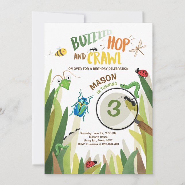 Invitation L'insecte d'invitation d'anniversaire d'insecte (Devant)