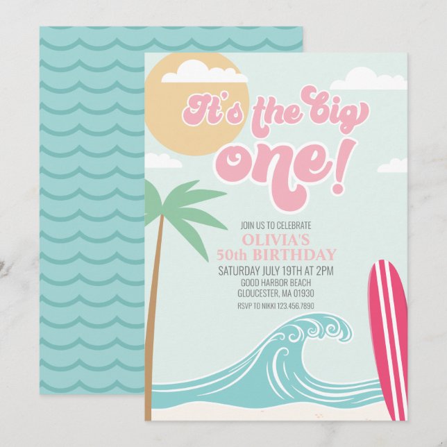 Invitation L'invitation d'anniversaire The Big One Pink Beach (Devant / Derrière)
