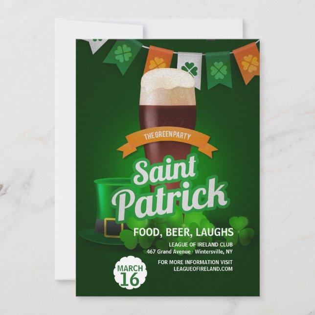Invitation L'invitation de la Saint-Patrick du Parti Vert (Devant)