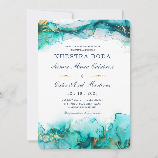 Invitation L'invitation de mariage moderne à l'aquarelle colo (Devant)