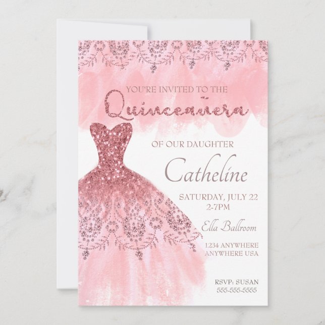 Invitation L'invitation de Quinceanera rougissent (Devant)