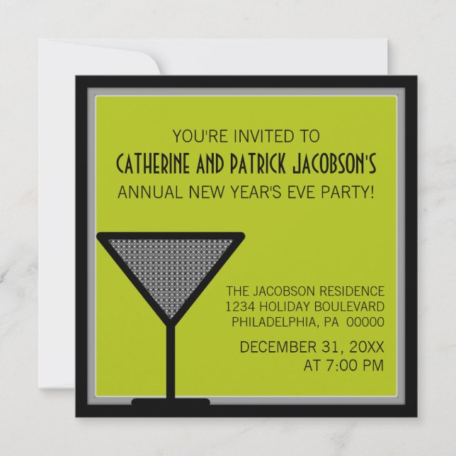 Invitation L'Invitation du Nouvel An Glam Martini, Olive (Devant)