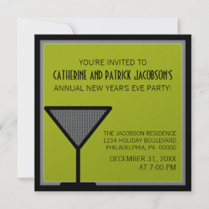 Invitation L'Invitation du Nouvel An Glam Martini, Olive
