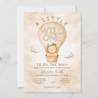 Invitation Lion A Little Wild One Hot Air balloon Baby Shower