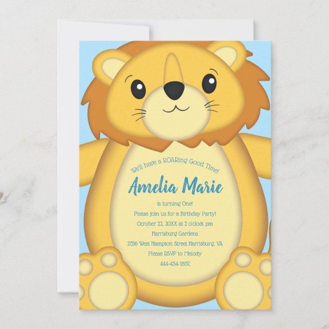 Invitation Lion Anniversaire Bleu (Devant)