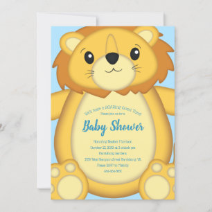 Invitation Lion Baby shower bleu