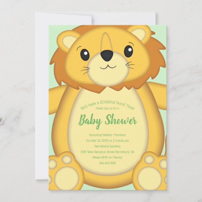 Invitation Lion Baby shower vert (Devant)