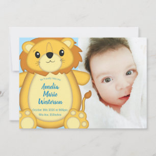 Invitation Lion Baby shower Zoo Circus Blue Boy