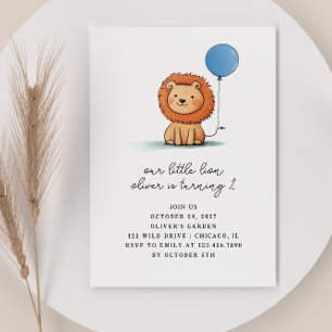 Invitation Lion bébé mignon avec Anniversaire de enfant Bleu 