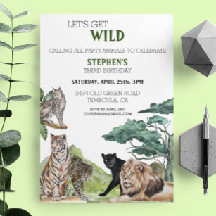 Invitation Lion Big Cats Jungle Safari Sauvage Anniversaire