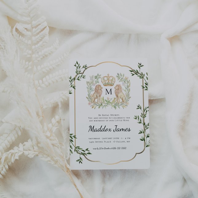 Invitation Lion Crest | Regal Little King 1er anniversaire (Créateur téléchargé)