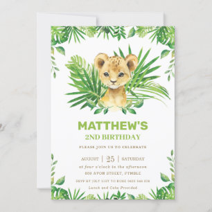 Invitation Lion Cub Jungle Tropical Green Party d'anniversair