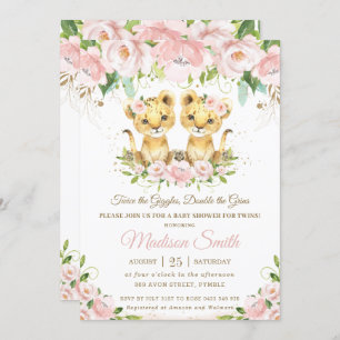 Invitation Lion Cubs Blush rose Floral Twins Baby shower