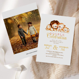 Invitation Lion cubs Photo Double Celebration Anniversaire