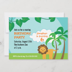 Invitation Lion dans la jungle, fête d'anniversaire des enfan