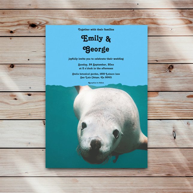 Invitation Lion de mer sous-marin bleu marine Mariage côtier  (Créateur téléchargé)