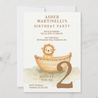 Invitation Lion Douceur Fantaisiste Dans Un Bateau Enfants LP