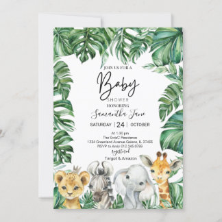 Invitation Lion Giraffe Elephant Safari Jungle Baby shower