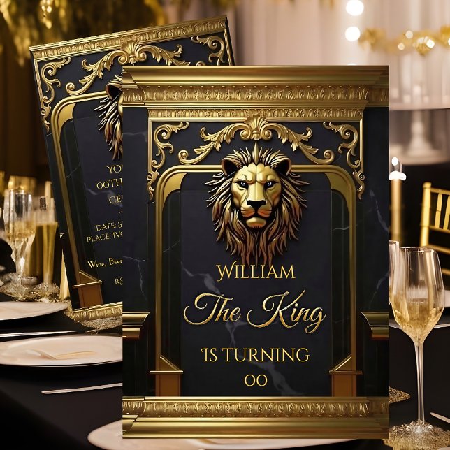 Invitation Lion Head King Marble Black Gold Birthday Party (Créateur téléchargé)
