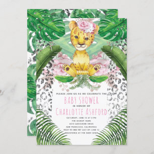 Invitation Lion Illustration fille Baby shower Safari