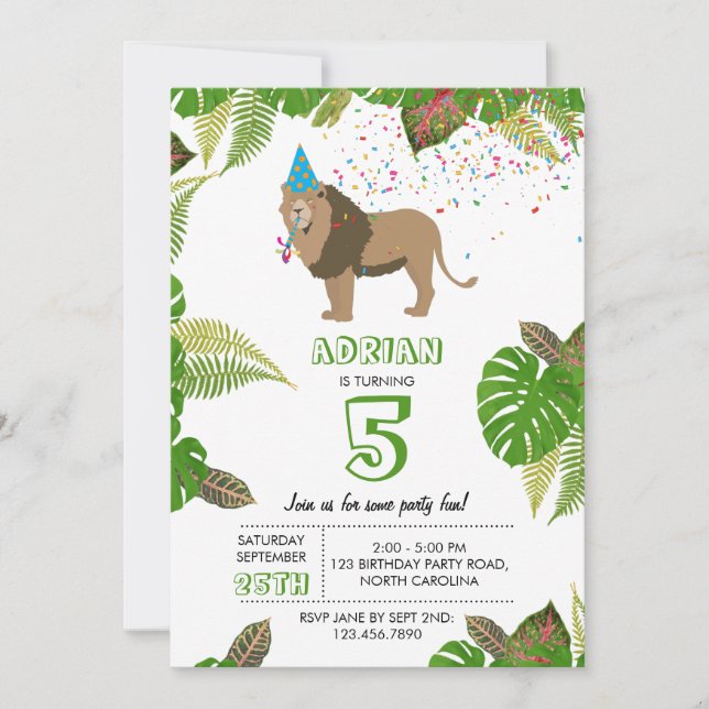 Invitation Lion Jungle Fête Animaux Fête Anniversaire (Devant)