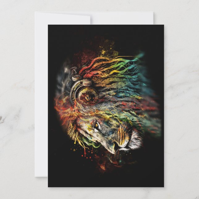 Invitation Lion Rasta coloré avec casque (Dos)