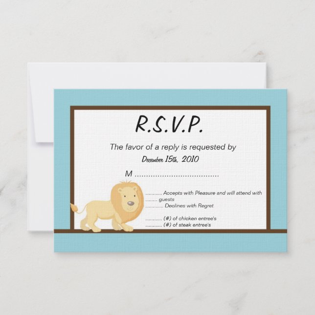 Invitation Lion RSVP 3x5 bleu Jungle (Devant)