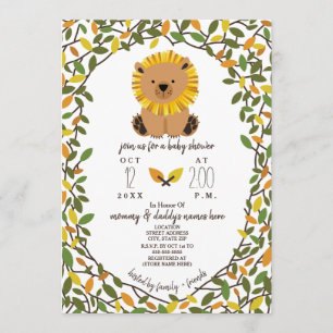 Invitation Lion Safari Vines Baby shower Verdure