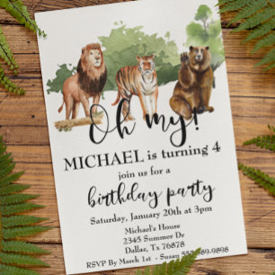 Invitation Lion Tiger Ours Oh Mon Jungle Thème Aquarelle