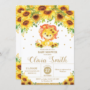 Invitation Lion Tournesol Baby shower Floral Fille arrosée