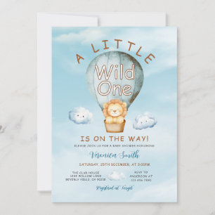 Invitation Lion un peu sauvage Fête prénatale en montgolfière