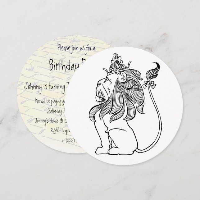Invitation Lion vintage du Magicien d'Oz, Anniversaire d'enfa (Devant / Derrière)