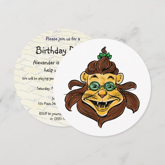 Invitation Lion vintage du Magicien d'Oz, Anniversaire d'enfa (Devant / Derrière)