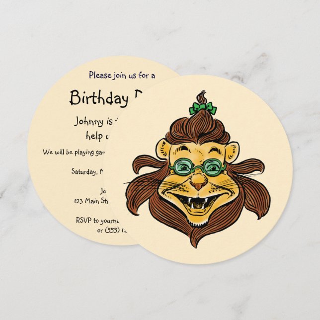 Invitation Lion vintage du Magicien d'Oz, Anniversaire d'enfa (Devant / Derrière)
