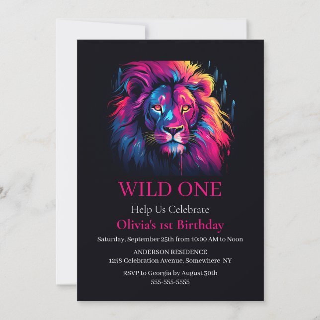 Invitation Lion Wild Un Anniversaire (Devant)